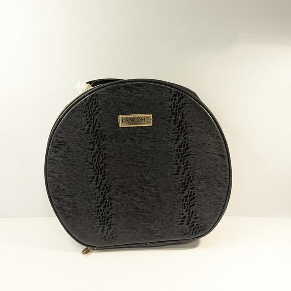 NWT Lancôme Round Faux Leather Alligator Travel Cosmetic Case Bag Black - Picture 2 of 10